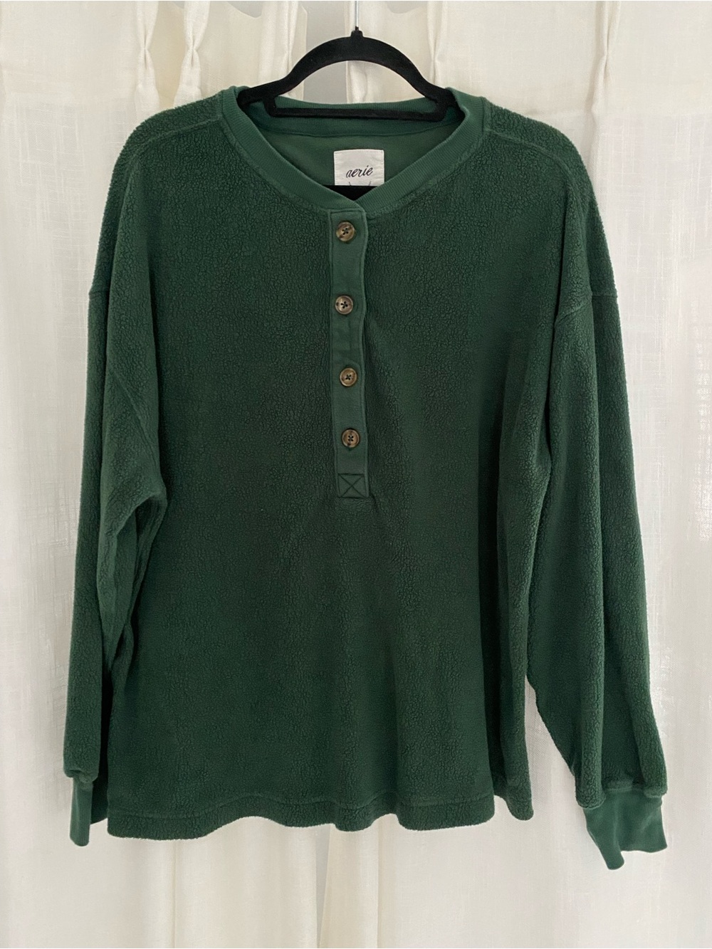 aerie Women’s Dark Green Crewneck Henley Sweatshirt